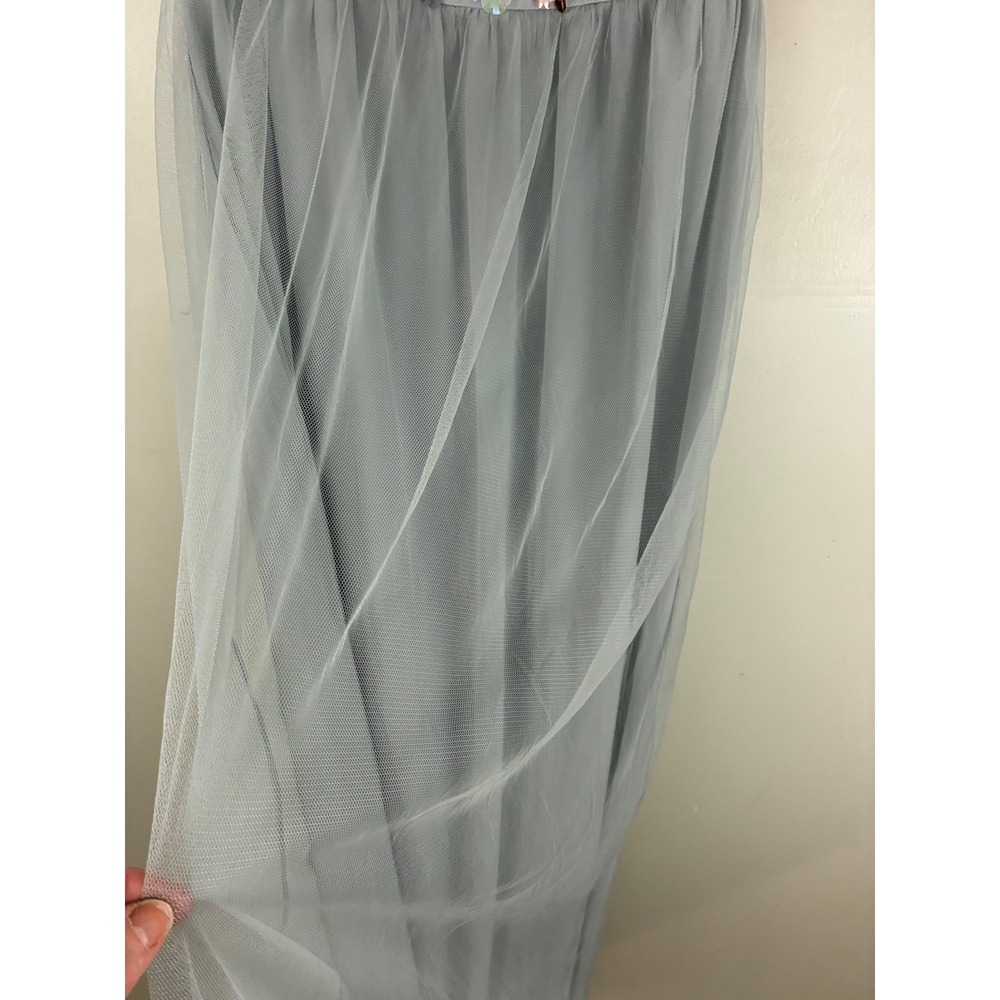 LC Lauren Conrad Strapless Dusty Blue Tulle Maxi Dress with Floral Belt - Picture 4 of 11